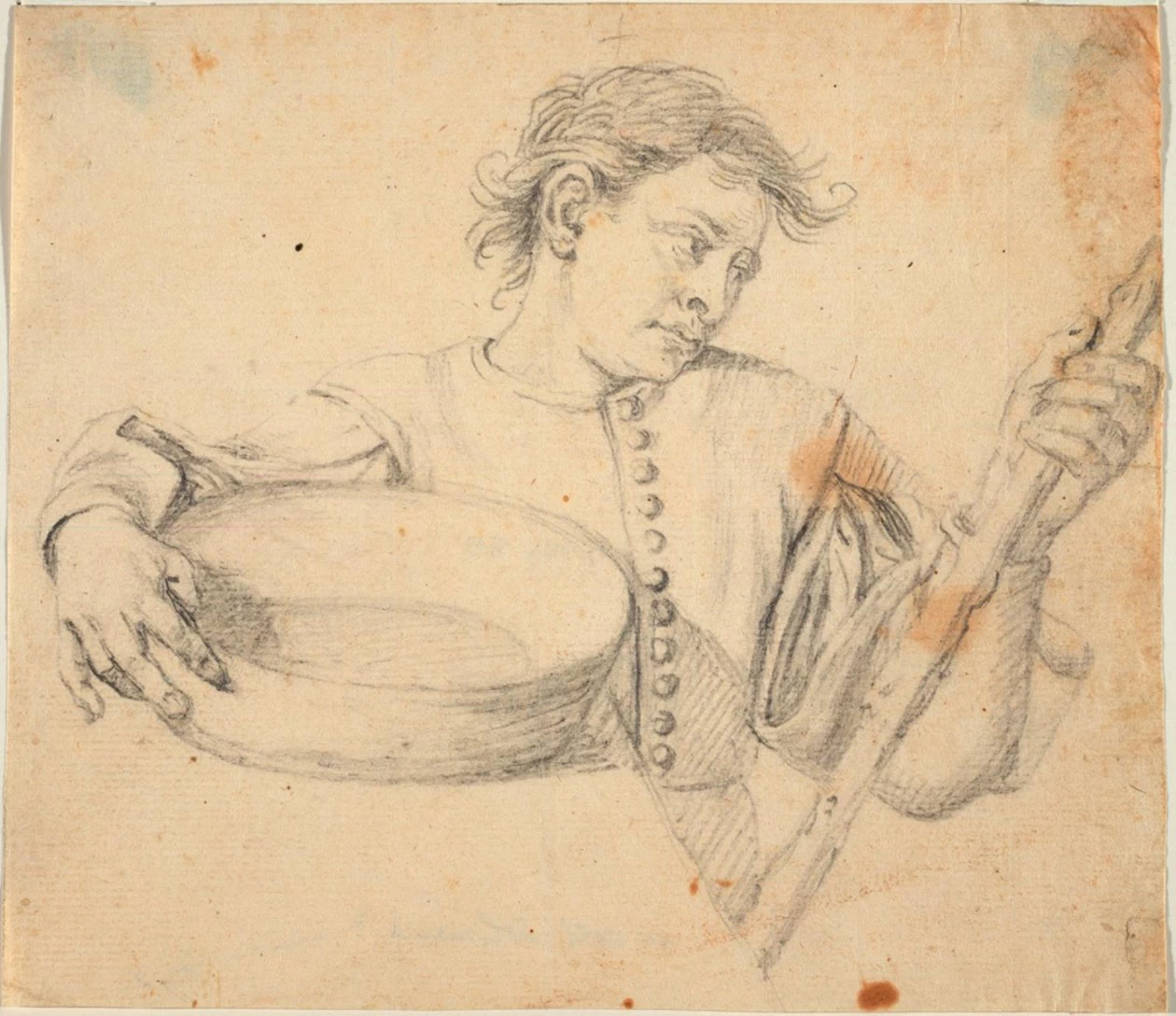 Ragazzo, mezzo busto, con un piatto e un bastone - Statens Museum for Kunst